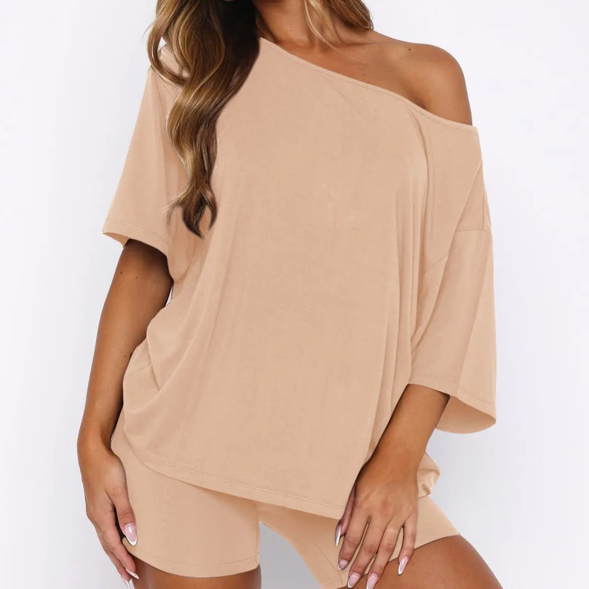 Fisoew Women’S Casual Two Piece Lounge Set off Shoulder Top & Fitted Shorts Springtok Springstatements