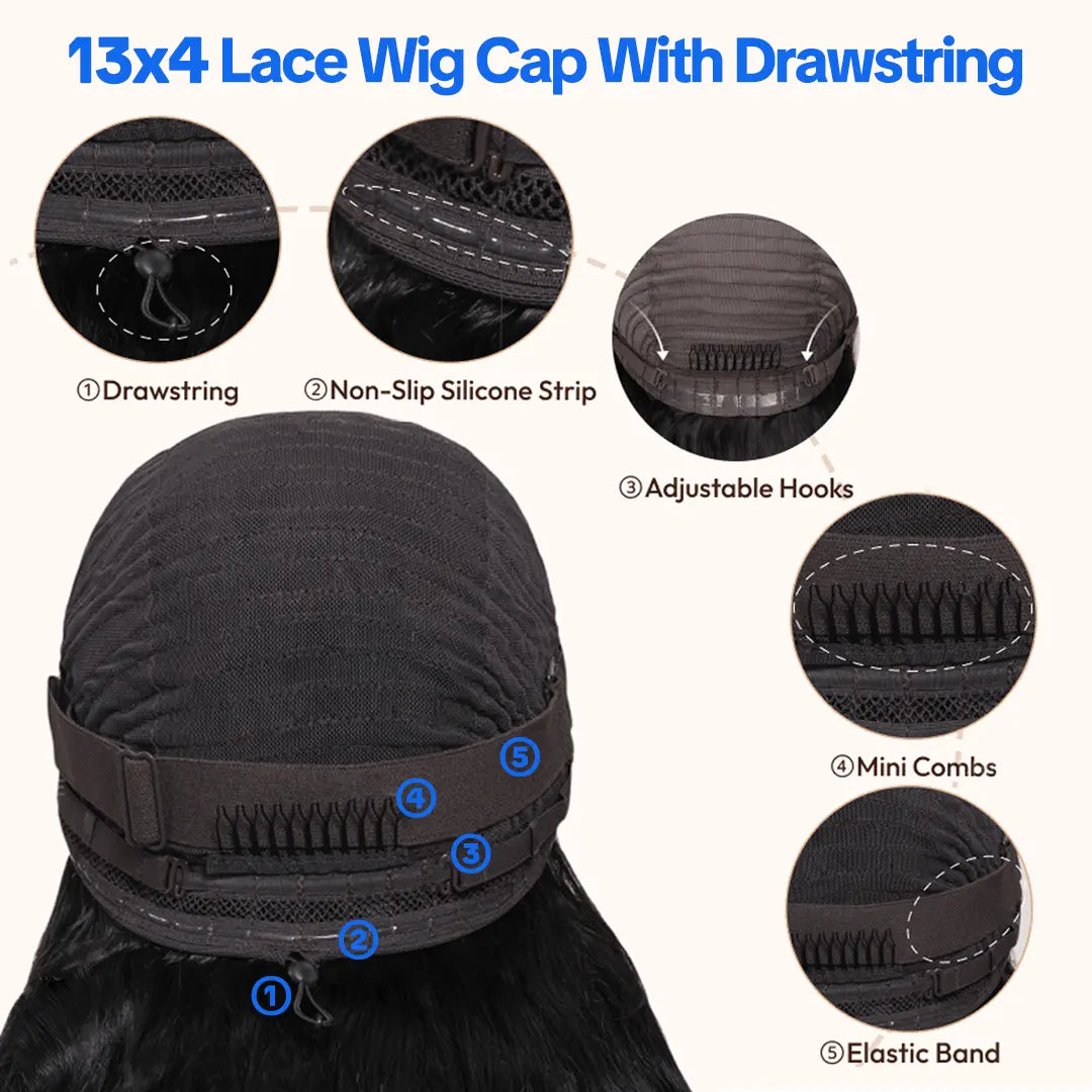 Nadula Black to Chestnut Brown with Highlights Yaki Straight 13X4 Lace Wig with Drawstring Human Hair Invisible Knots Glueless Put on and Go Beginner Friendly Natural Look Tiktokshopspringglowup