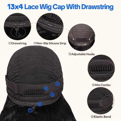 Nadula Black to Chestnut Brown with Highlights Yaki Straight 13X4 Lace Wig with Drawstring Human Hair Invisible Knots Glueless Put on and Go Beginner Friendly Natural Look Tiktokshopspringglowup