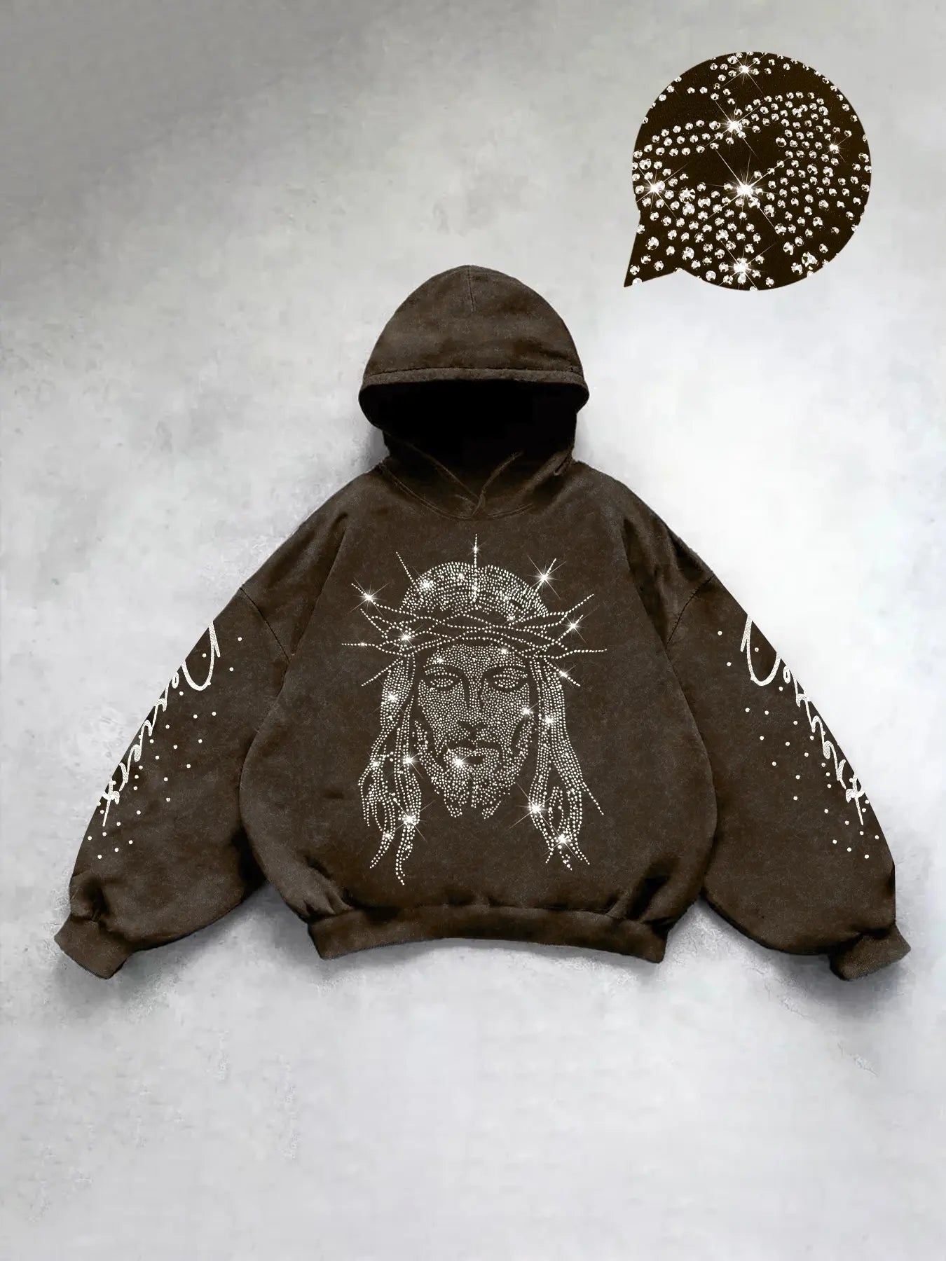 Men'S Fall Casual Hooded Sweatshirt with Rhinestone Jesus Print, Fitted Style, Comfortable and Durable, Versatile for Various Occasions, Graphic Hoodie