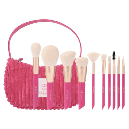 ECHANEW Professional Soft Makeup Brush Kit, with Pink Plush Makeup Bag, 10 Pcs/Set Fixed Makeup Brush, Comfortable Grip, Suitable for Women and Girl Makeup Tools