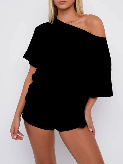 Fisoew Women’S Casual Two Piece Lounge Set off Shoulder Top & Fitted Shorts Springtok Springstatements