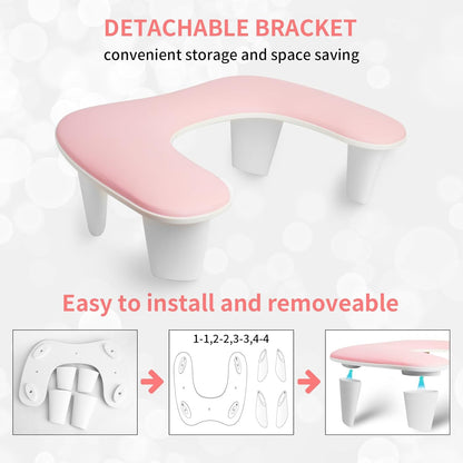 Arm Rest for Nails Tech,U Shaped Soft PU Leather Nail Arm Rest,Ergonomic Slope Angle Hand Rest for Nails Tech,Professional Salon Manicure Arm Rest Cushion., Pink