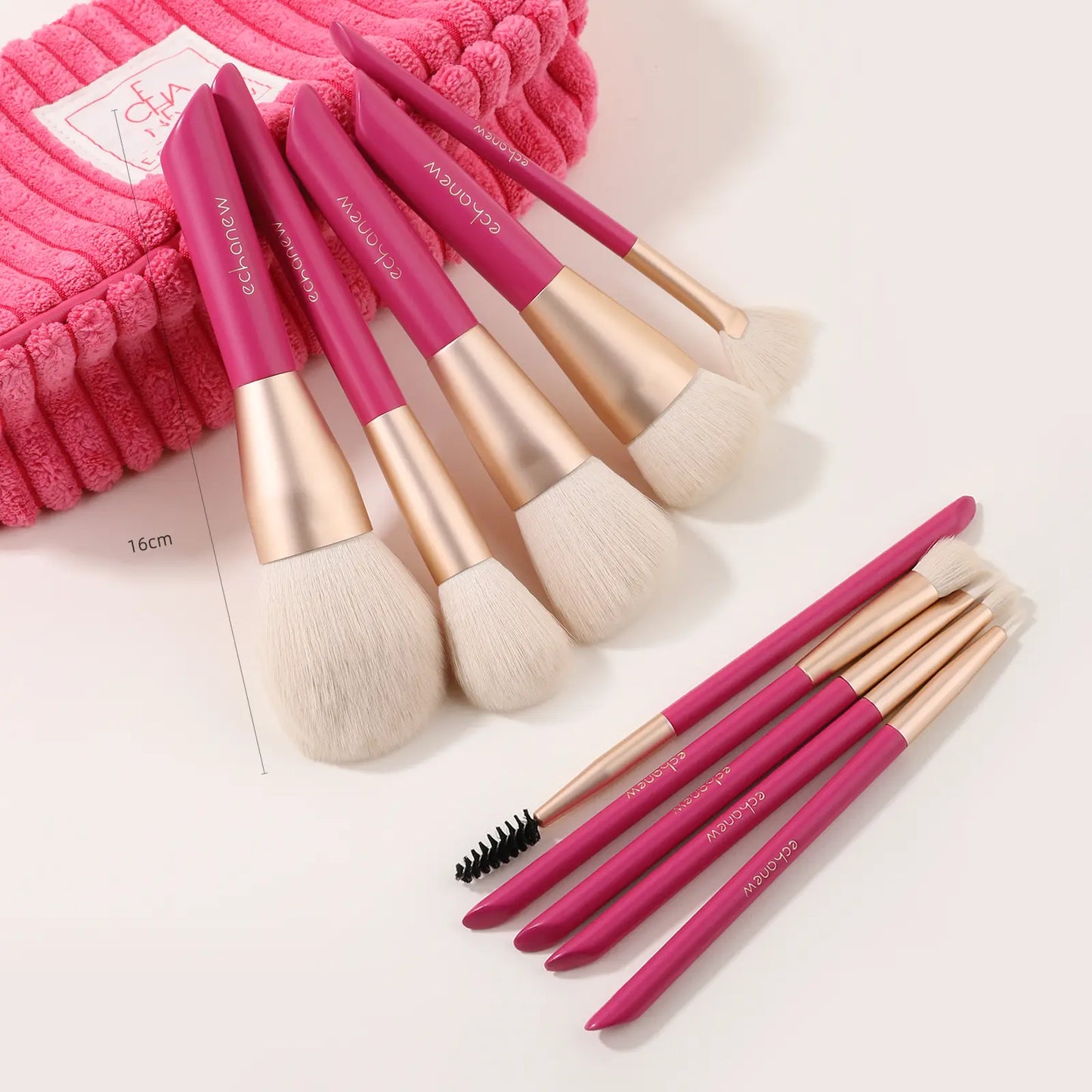 ECHANEW Professional Soft Makeup Brush Kit, with Pink Plush Makeup Bag, 10 Pcs/Set Fixed Makeup Brush, Comfortable Grip, Suitable for Women and Girl Makeup Tools