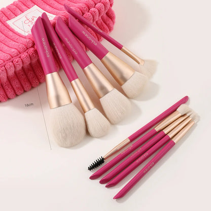 ECHANEW Professional Soft Makeup Brush Kit, with Pink Plush Makeup Bag, 10 Pcs/Set Fixed Makeup Brush, Comfortable Grip, Suitable for Women and Girl Makeup Tools