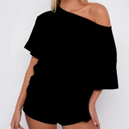 Fisoew Women’S Casual Two Piece Lounge Set off Shoulder Top & Fitted Shorts Springtok Springstatements