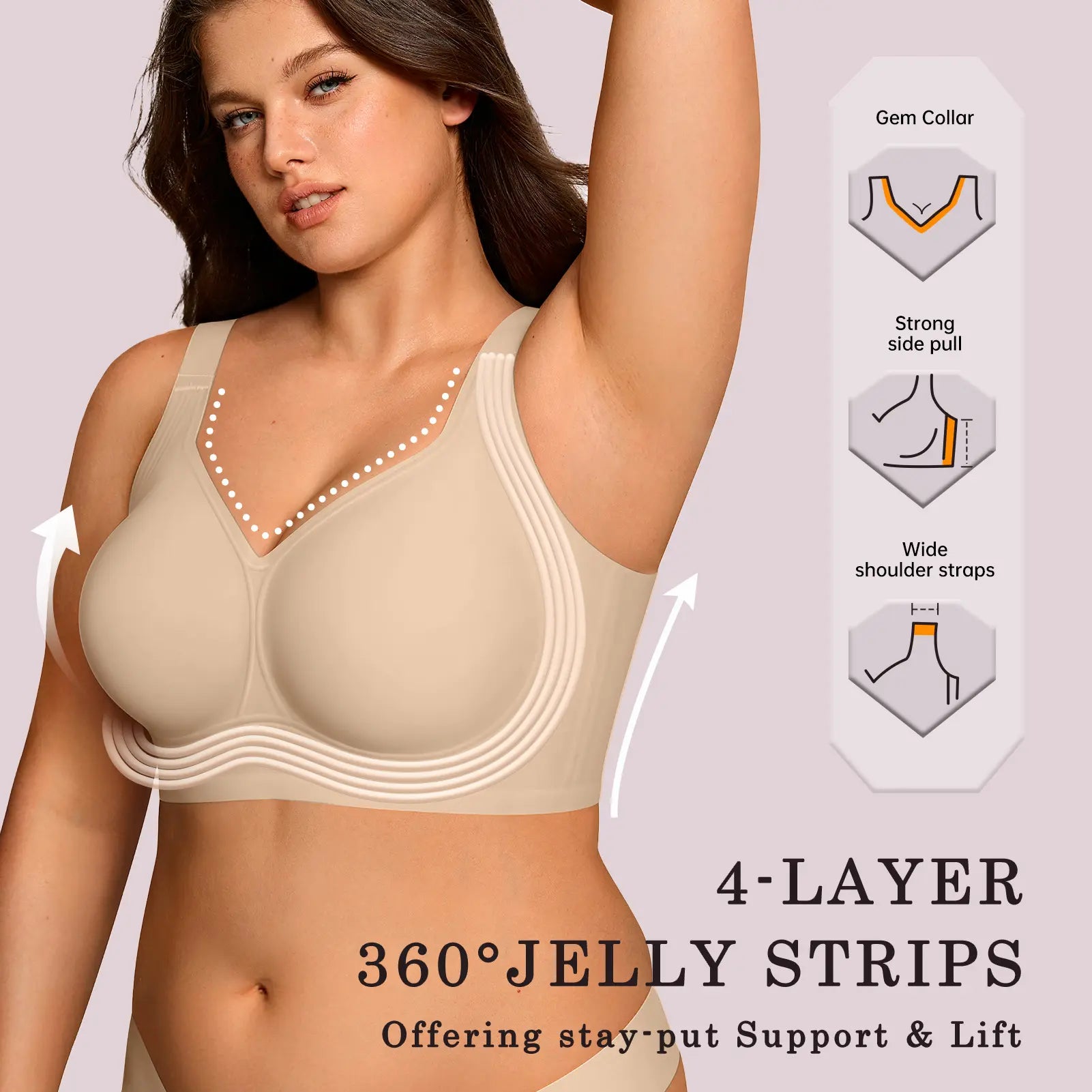 OEAK Womens Jelly Bras Full Coverage Wireless Supportive Bra Push up plus Size Comfort Soft No Underwire Seamless Comfortable Wireless T-Shirt Everyday Bras Wings